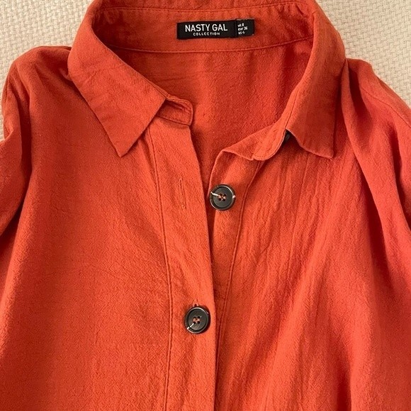 NASTY GAL Long Sleeve Button Dress in Rust Size: 4 - Picture 9 of 11